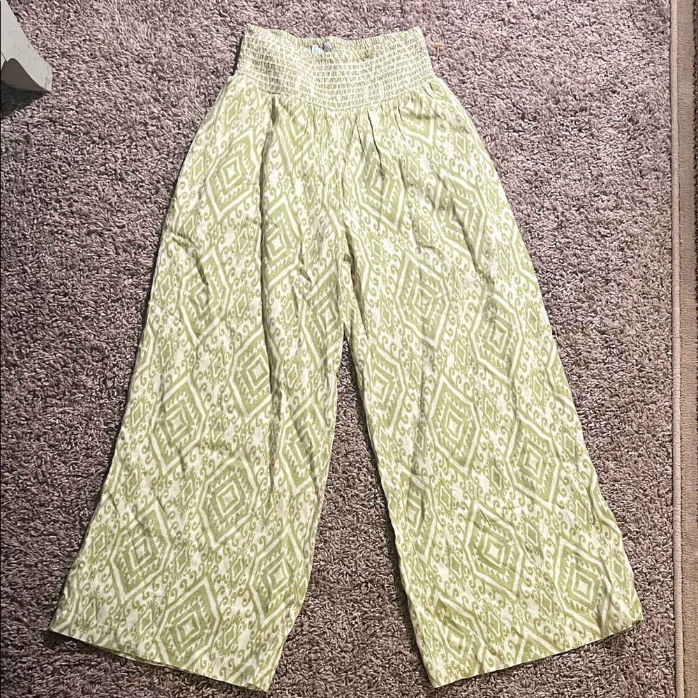 Patrons of Peace Light Green Patterned Wide-Leg Pants
